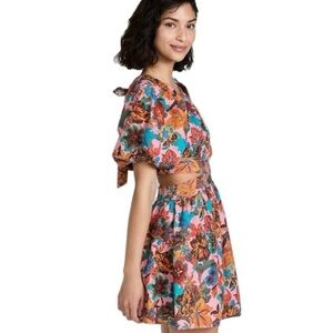 Love the Label Anthropologie Arya Vibrant Floral Dress, Brittany Pink Print sz M